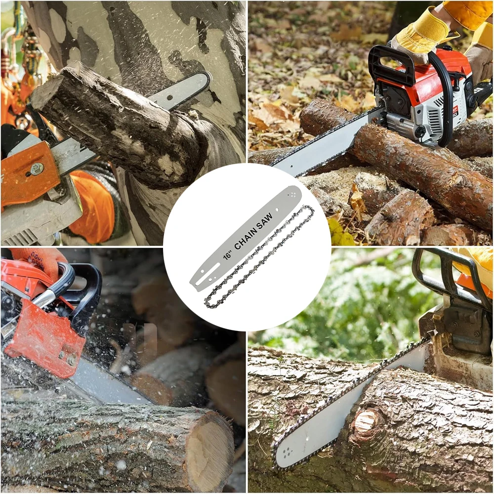 16 นิ้ว 56 ไดรฟ์ Links Chainsaw Chain Guide Bar และเลื่อยชุดโซ่ 3/8 "Pitch Chain Low-Kickback สําหรับช่างฝีมือช่างไม้เครื่องมือ
