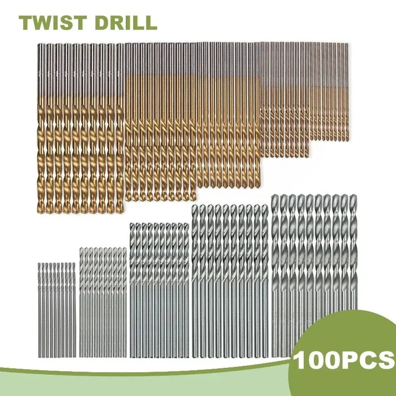 Juego de brocas helicoidales de 100 Uds., 1-3mm, chapado en titanio para taladro eléctrico manual de Metal y madera