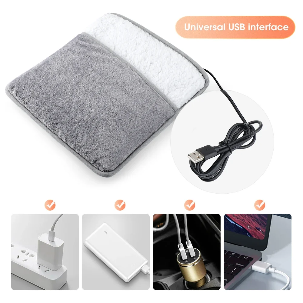 ฤดูหนาวเท้าไฟฟ้าเครื่องทําความร้อน Pad ชาร์จ USB Soft Plush ล้างทําความสะอาดได้อุ่นเครื่องทําความร้อนปรับปรุง Sleeping ในครัวเรือนเท้าร้อน Mat