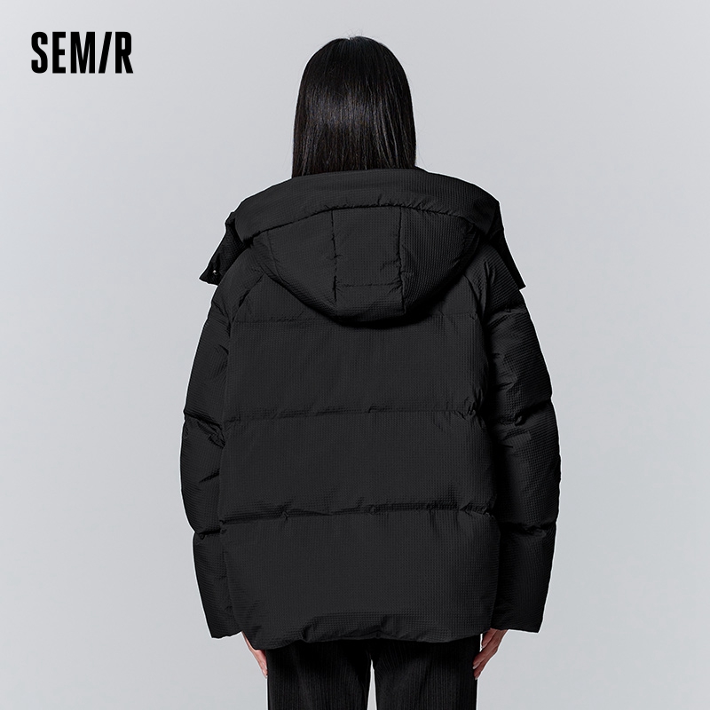 Semirลงเสื้อแจ็คเก็ตผู้หญิงขนาดกลางยาวลายสก๊อตหลวม2023ใหม่ฤดูหนาวHooded Raglan Sleeve Texturedเสื้อแจ็คเก็ตหนา