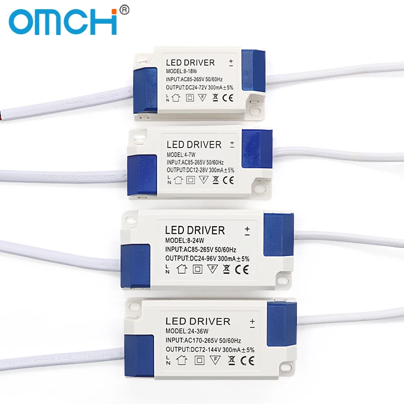 OMCH Non-isolated External LED Driver Power Supply Constant Current Lighting Transformer 300mA 4-7W 8-18W 8-24W 24-36W 36-50W