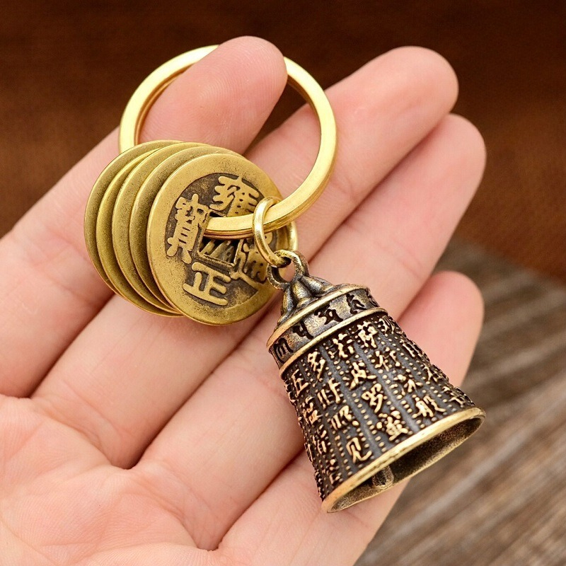 Six-character mantra bell keychain, creative keychain, ring, Heart Sutra copper bell pendant