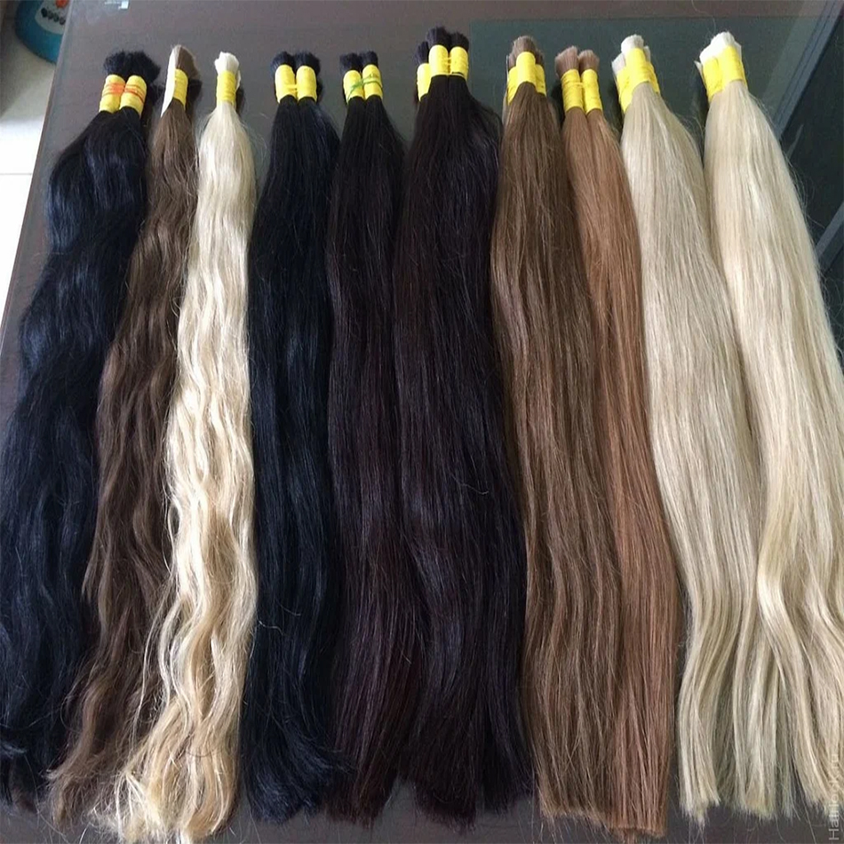613 cheveux humains droits sans trame 100% paquets vierges mettre en évidence les Extensions en vrac originales russe naturel non transformé blond Braidi