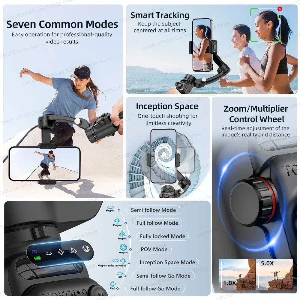 Handheld 3-Axis Gimbal Stabilizer for iPhone & Android, Anti-Shake Phone Holder with Tripod, for Vlogging & Video Recording