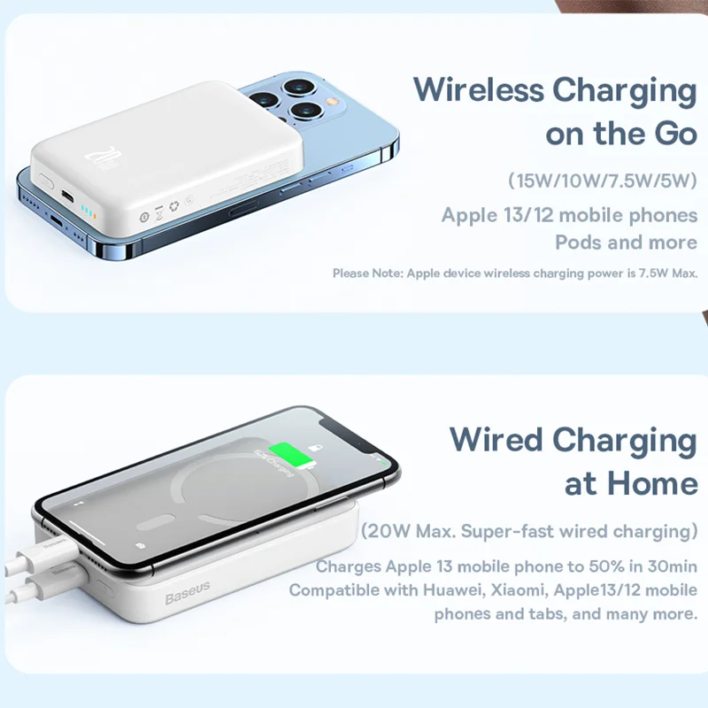 Baseus Power Bank 10000 мАч Мини-магнитный беспроводной быстрая зарядка Auto-wake для iPhone 16 15 14 13 Pro Max Магнитный внешний аккумулятор