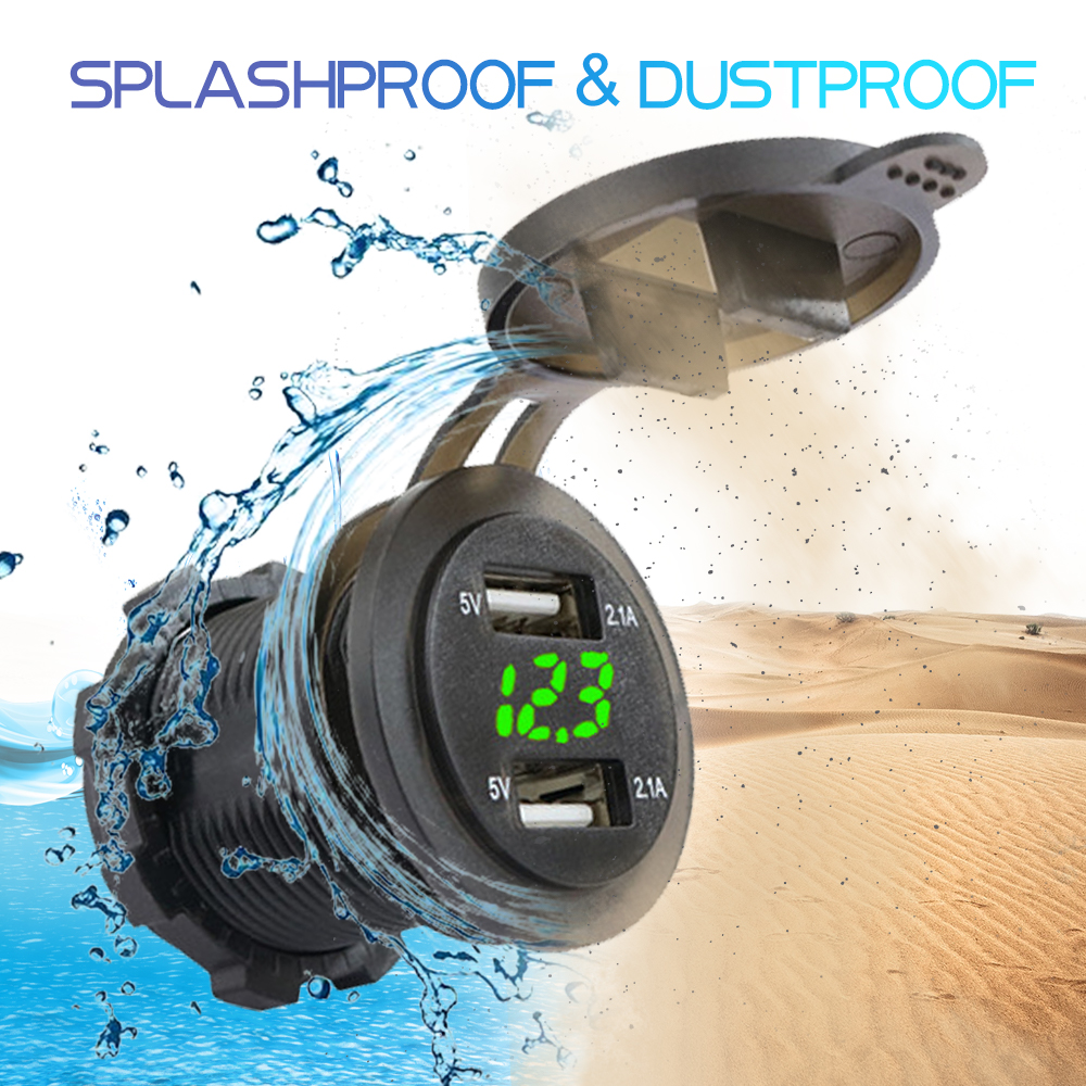 4.2A/5V Dual USB Car Charger Socket Waterproof Fast Charge Adapter Power Outlet With Voltmeter For Car Marine Motorcycle