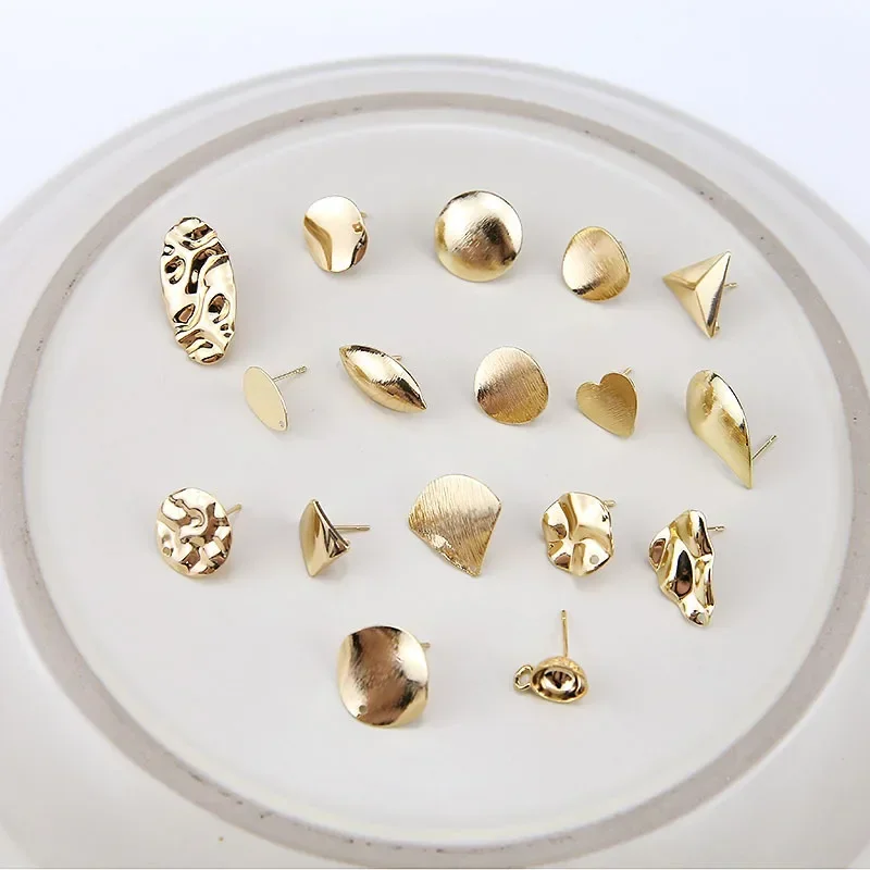10 ชิ้น/เซ็ต DIY สแตนเลสสตีลต่างหูตัวเชื่อมต่อรอบไม่สม่ําเสมอสีทองต่างหูกลับต่างหูการตั้งค่าสําหรับเครื่องประดับทํา
