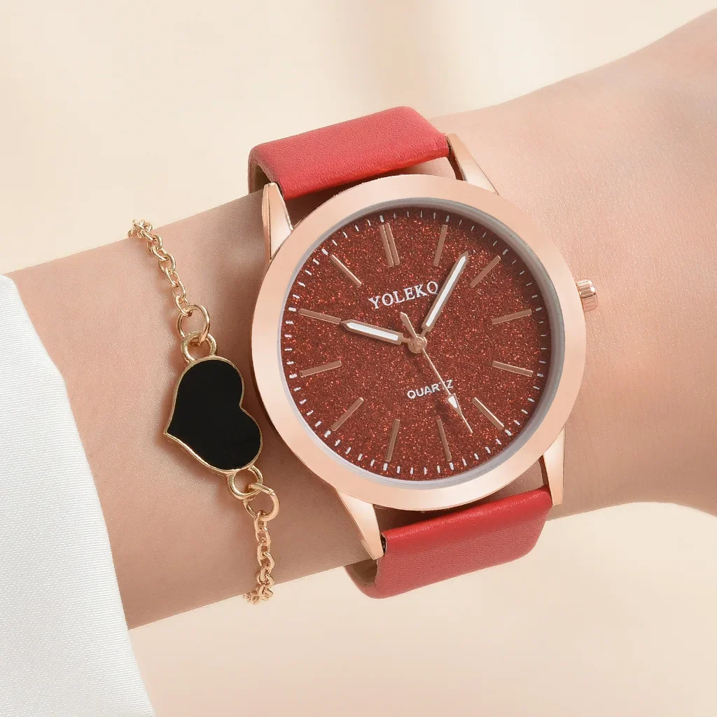 Conjunto de 2 uds de relojes para mujer con pulsera, reloj de lujo para mujer, reloj de cuero para mujer, relojes de pulsera de cuarzo para mujer (sin caja)