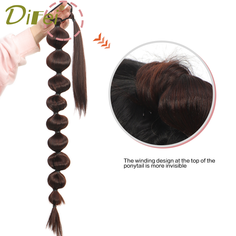 Bubble Ponytail Extension สังเคราะห์ Warp รอบต่อผมหางม้าสําหรับผู้หญิงโคมไฟ Bubble Ponytail สีดําธรรมชาติสีน้ําตาล