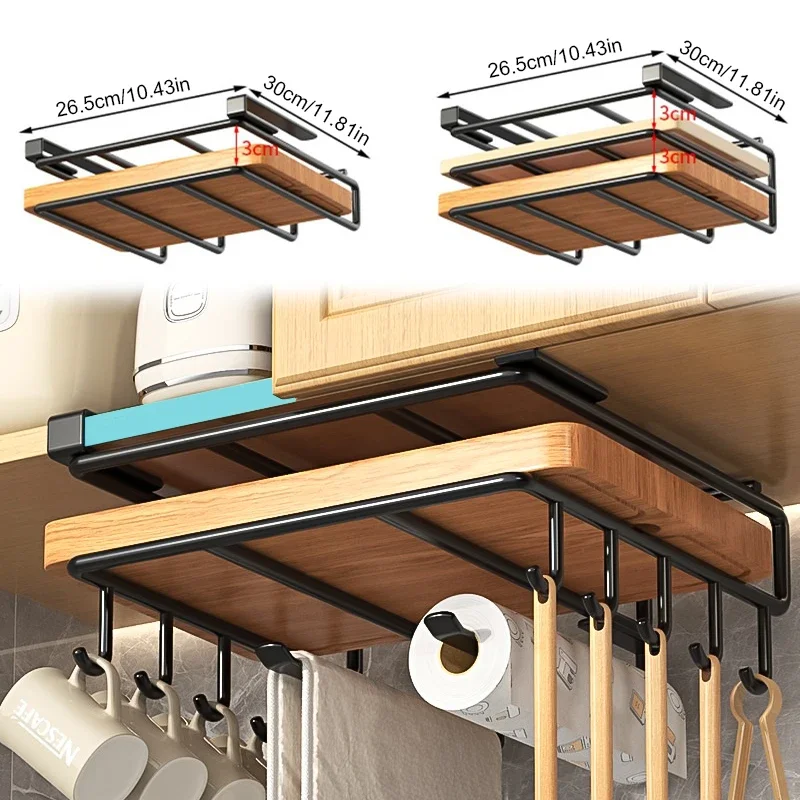 Küche Hängen Organizer Rack mit Haken Unter Schrank Papier Handtuch Lumpen Aufhänger Schneiden Bord Topf Abdeckung Halter Lagerung Regal