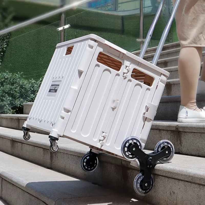 Zusammenklappbarer Einkaufswagen mit Gemüse-Aufbewahrungstaschen – zusammenklappbarer Mehrzweckwagen aus Kunststoff für Picknick, Camping und Lebensmittel im Freien