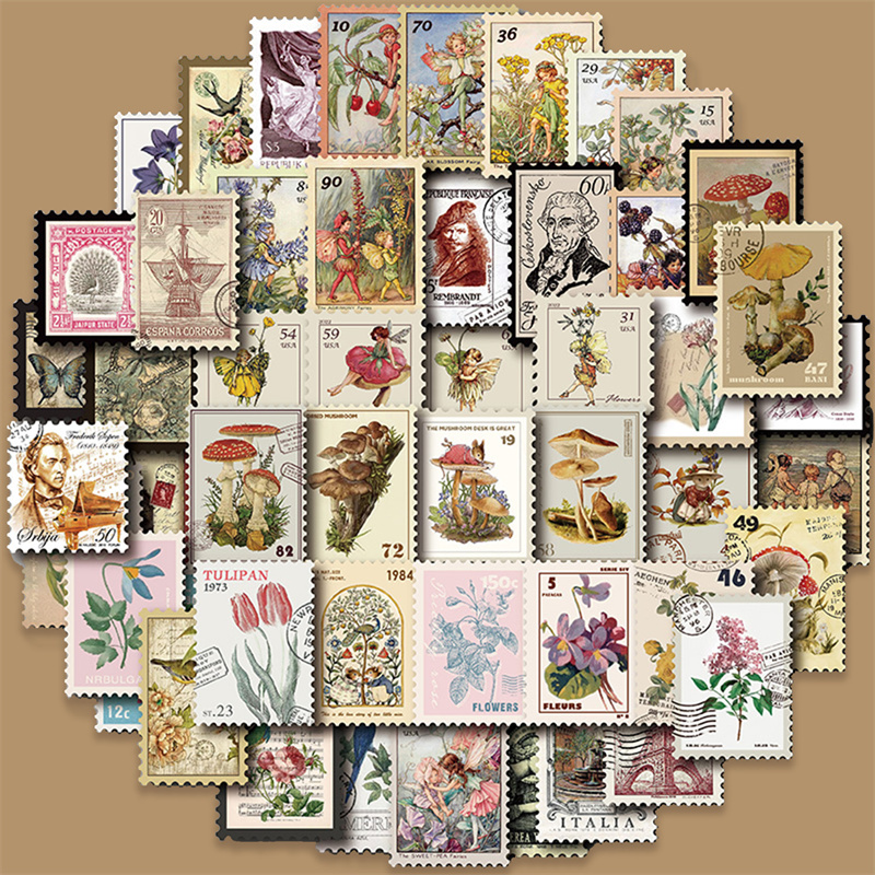 10/20/50 PCS All Different Vintage Postage Stamps Desc Stickers For Scrapbooking And  Journaling