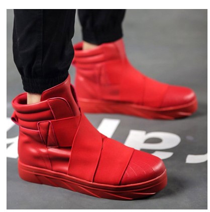 Fashion Lipit Kulit Sepatu Kasual Pria Musim Semi Musim Gugur Baru Tinggi Top Sepatu Bot Sepatu Semata Kaki Pria Sepatu Bot Ritsleting Kasual Sepatu Putih