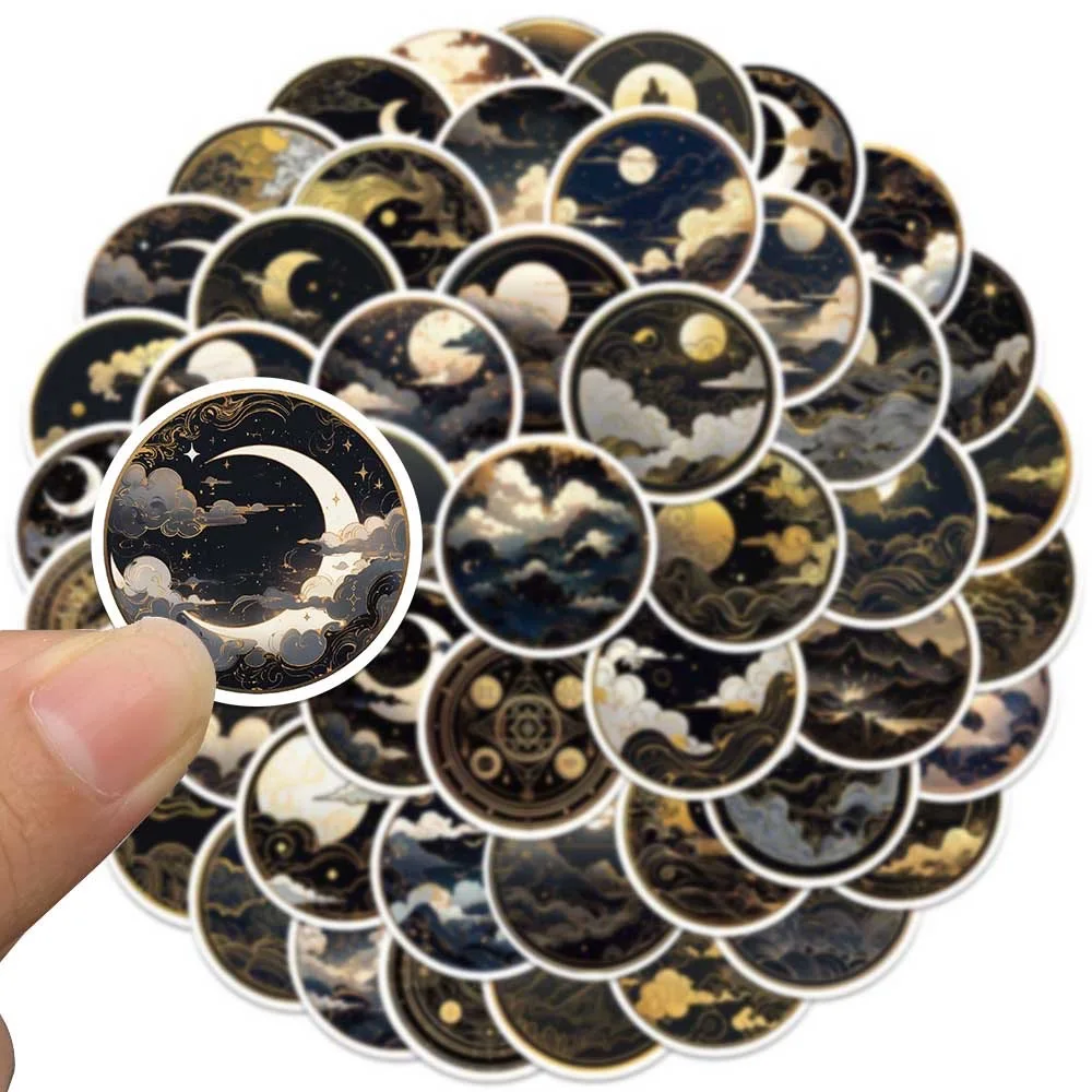 10/50 個クールダークゴールデン日月落書きステッカー美的漫画アートデカール車のラップトップ荷物電話防水ステッカー