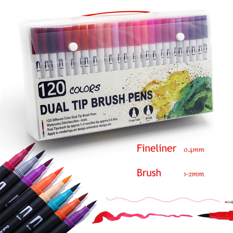 マーカーセット 36/48/72/120 色 FineLiner デュアルチップブラシペン描画絵画水彩アートマーカーペンマンガアート用品