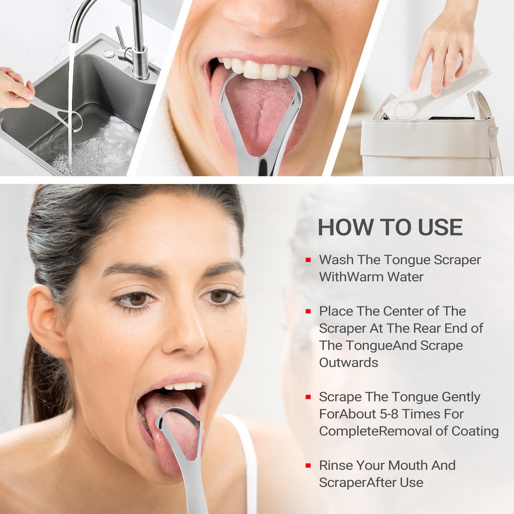Limpiador raspador de lengua de acero inoxidable, limpieza de aliento fresco, cepillo de dientes recubierto, herramientas de cuidado de higiene bucal