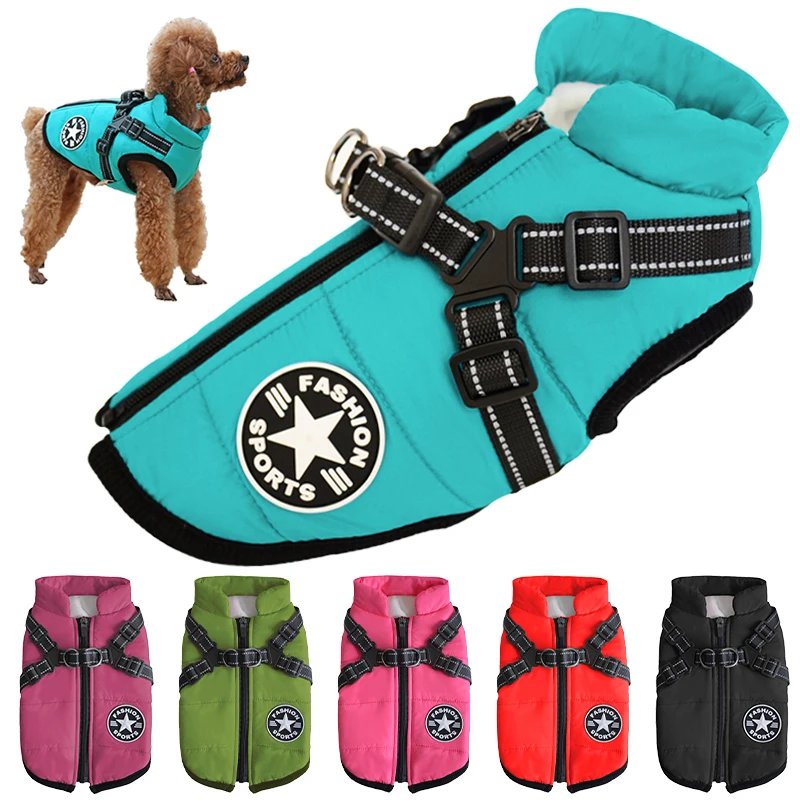 Chống Thấm Nước Áo Cho Chó Áo Giữ Ấm Mùa Đông Quần Áo Cho Chó Kèm Dây Nịt Pháp-Bulldog Labrador Lông Thú Cưng Trang Phục Cho Nhỏ Lớn chó