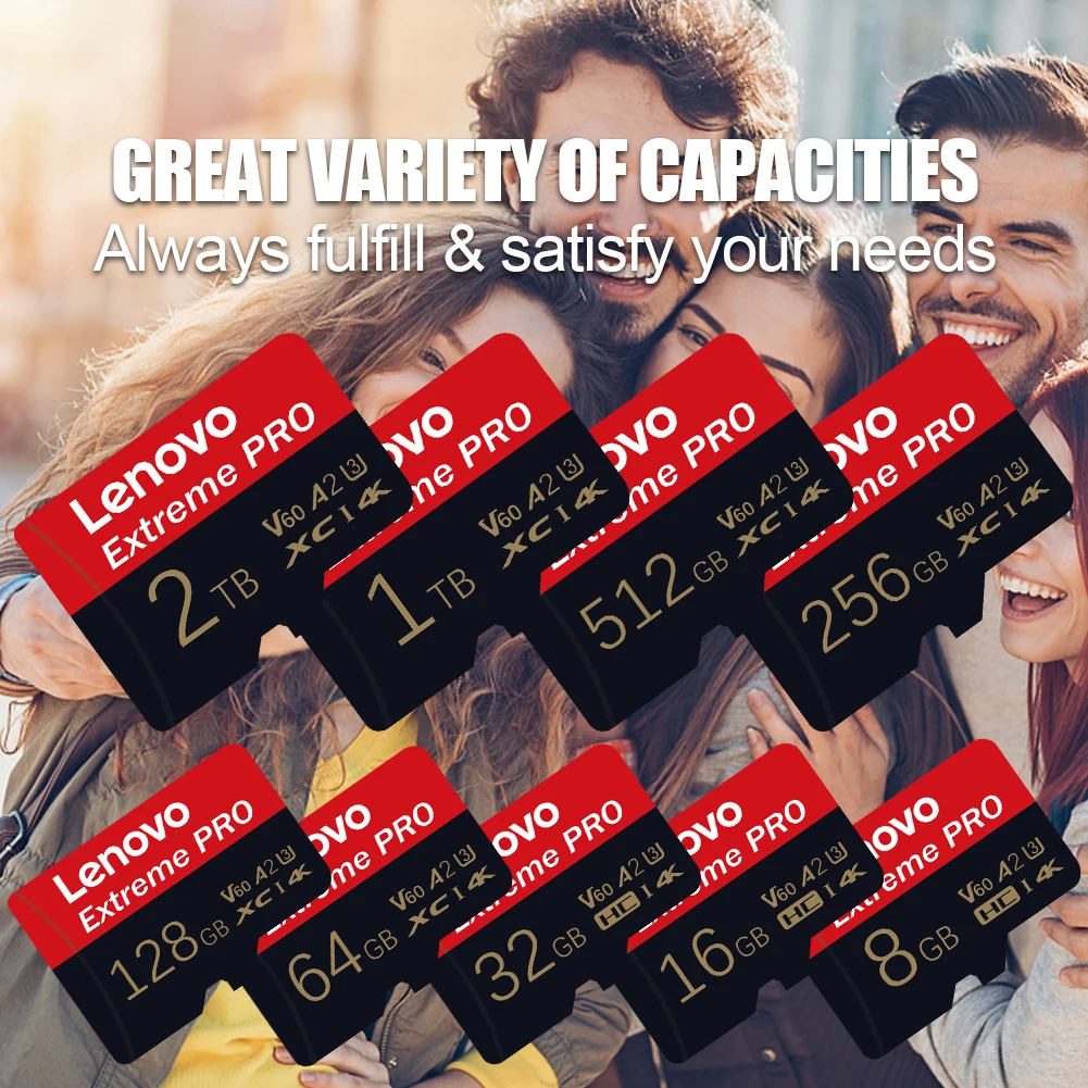 Lenovo 2TB Extreme PRO MicroSD 256GB UHS-I Memory Card 128GB micro SD Card TF Card 200MB/s Class10 U3 V30 A2 cartao de memoria