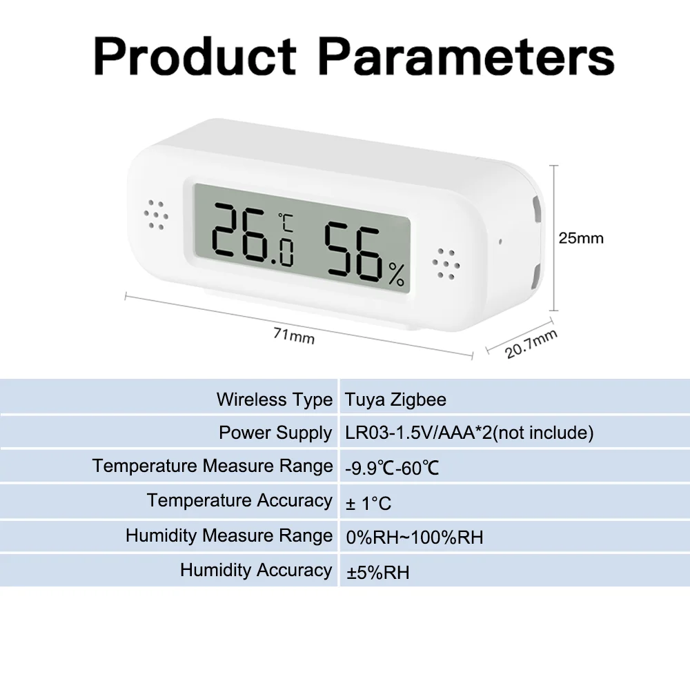 Tuya Zigbee Mini Temperatuur-vochtigheidssensor voor Smart Home Thermometer Hygrometer APP Remote Work met Google Home Yandex Alexa