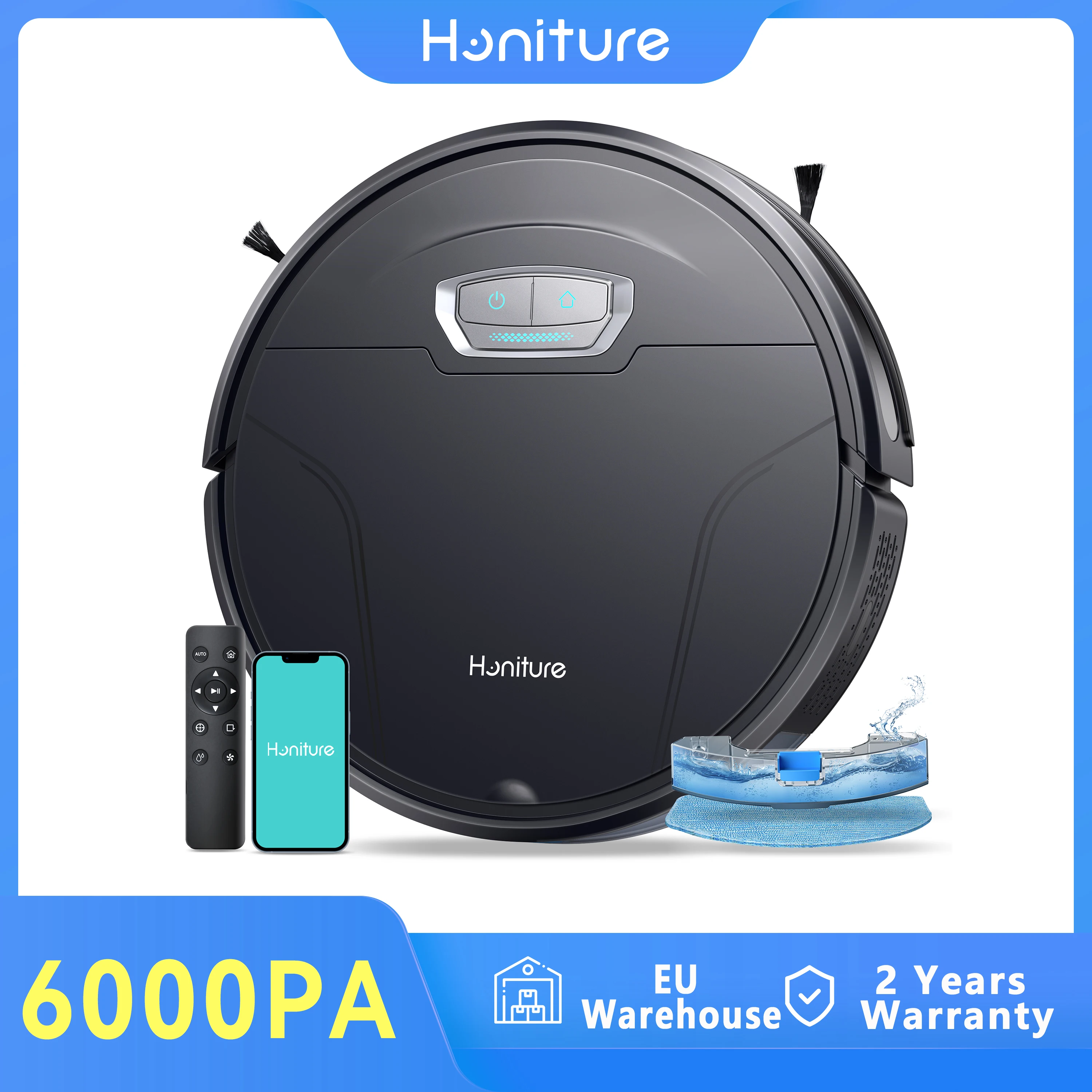 Honiture Robot Vacuum Cleaner 6000pa 3 in 1 Strong Suction Self-Charging App&Remote&Voice Robot Vacuum and Mop Combo