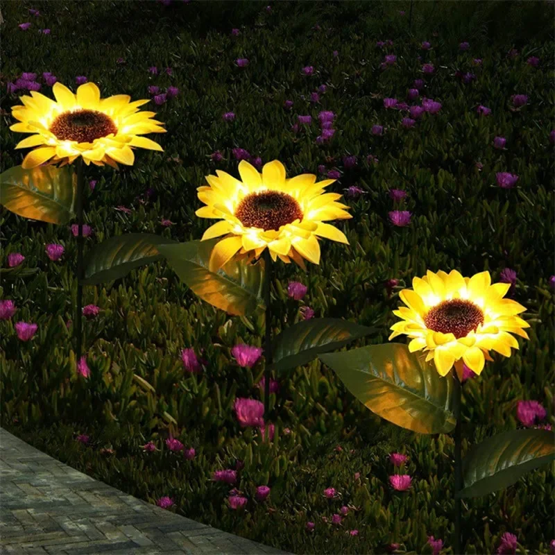 LED Solar Sunflower Outdoor Lawn Light IP65 Waterproof Pathway Yard Wedding Holiday Garden Decoration Solar Flowers Lamp