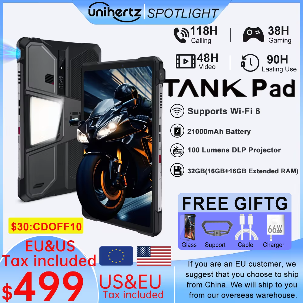 Unihertz Tank PAD 8849 proyector resistente teléfono tableta Android 32GB 512GB 21000mAh 10,95 "FHD altavoz Dual tableta impermeable
