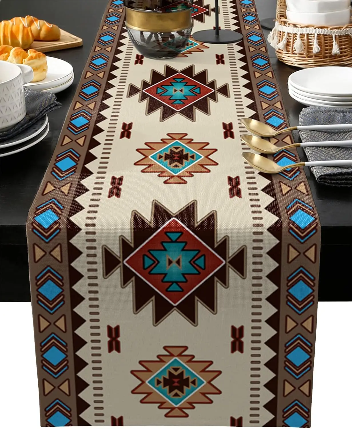 Caminos de mesa de lino de estilo indio americano bohemio, bufandas de tocador, decoración de mesa, caminos de mesa de comedor de cocina reutilizables, decoración de fiesta