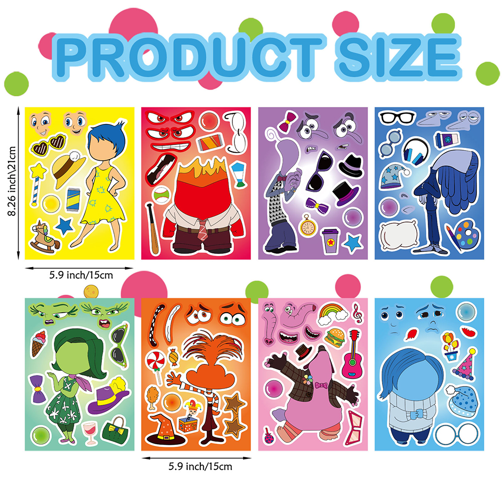 8/16Sheets Disney Inside Out 2 Make A Face Puzzle Stickers Kid Make Your Own DIY Game Children Cartoon Jigsaw Education Toy Gift