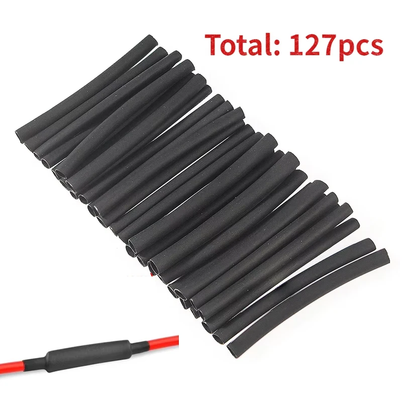 127 Uds Kit de tubos termorretráctiles 2:1 tubo termorresistente negro Cable de conexión eléctrica funda aislante