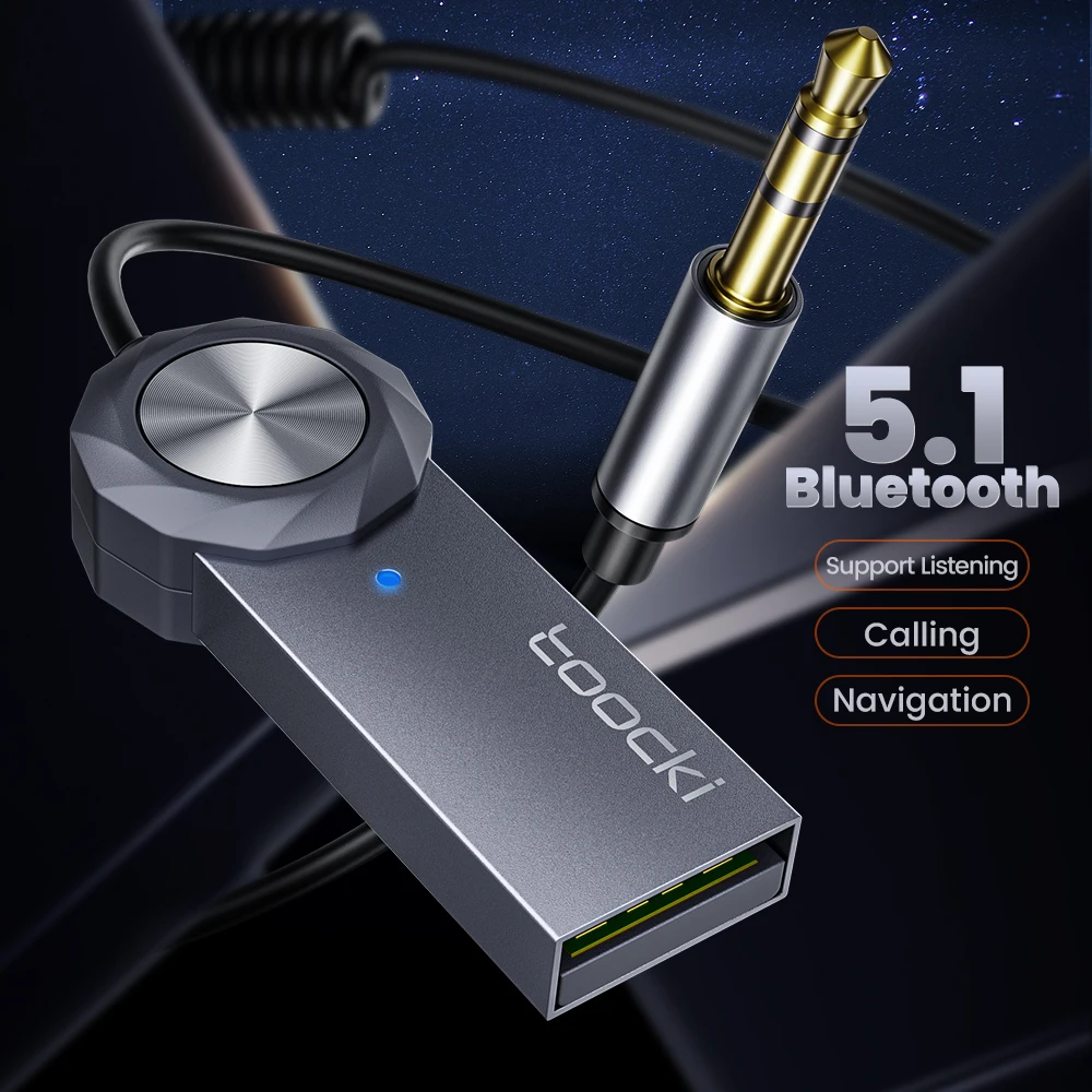 Toocki Wireless Bluetooth 5.1 Receiver Adapter 3.5mm Jack Audio Music Dongle USB Car Bluetooth Transmitter for Aux Car Speaker
