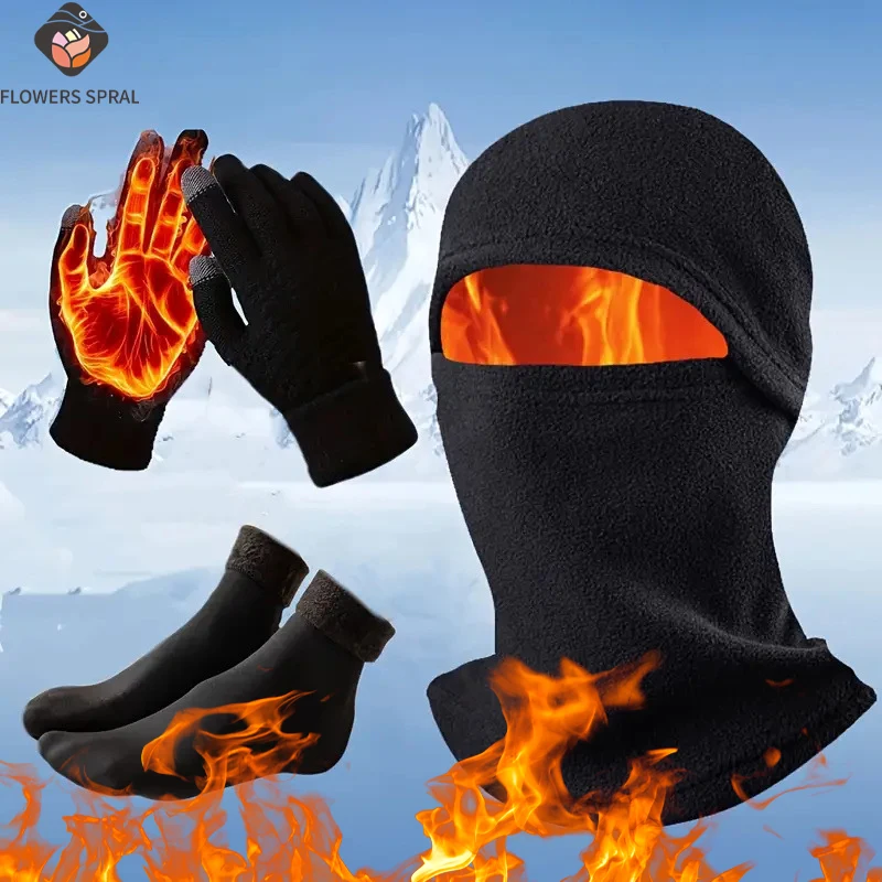 3 pezzi/set di set da ciclismo invernale caldo per esterni, cappello unisex, sciarpa, guanti, set combinato di accessori sportivi per la stagione fredda