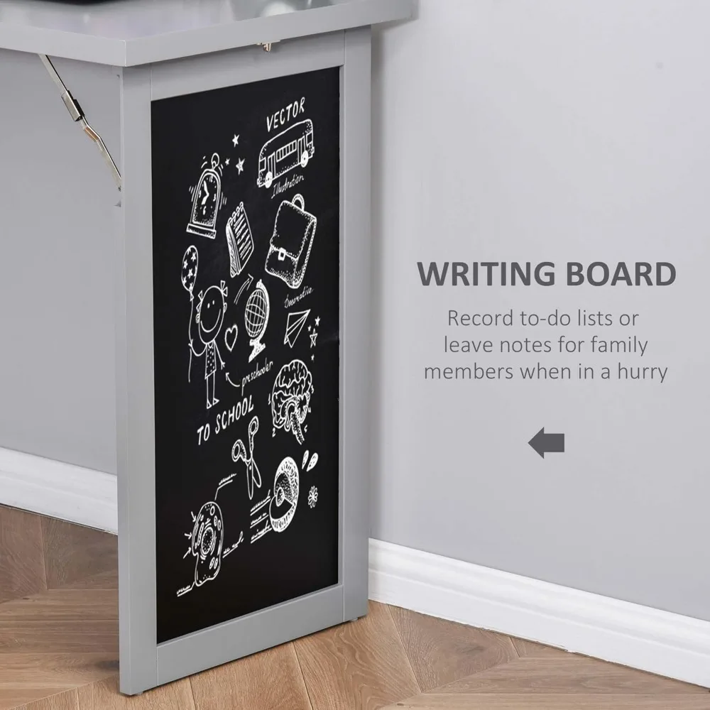Fold-Out Convertible Writing Table Wall Mount Desk Cabinet with Blackboard and Side Shelf Multi-Function Home Office Work