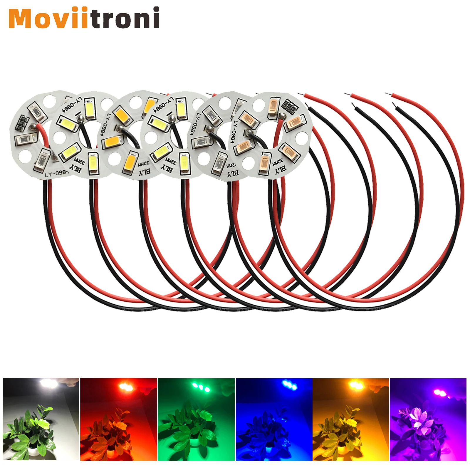 5pcs 3w Led Chip Bead Lights Bulb Surface Mounted Devices With 20cm Cable White Green Blue Yellow Purple Red