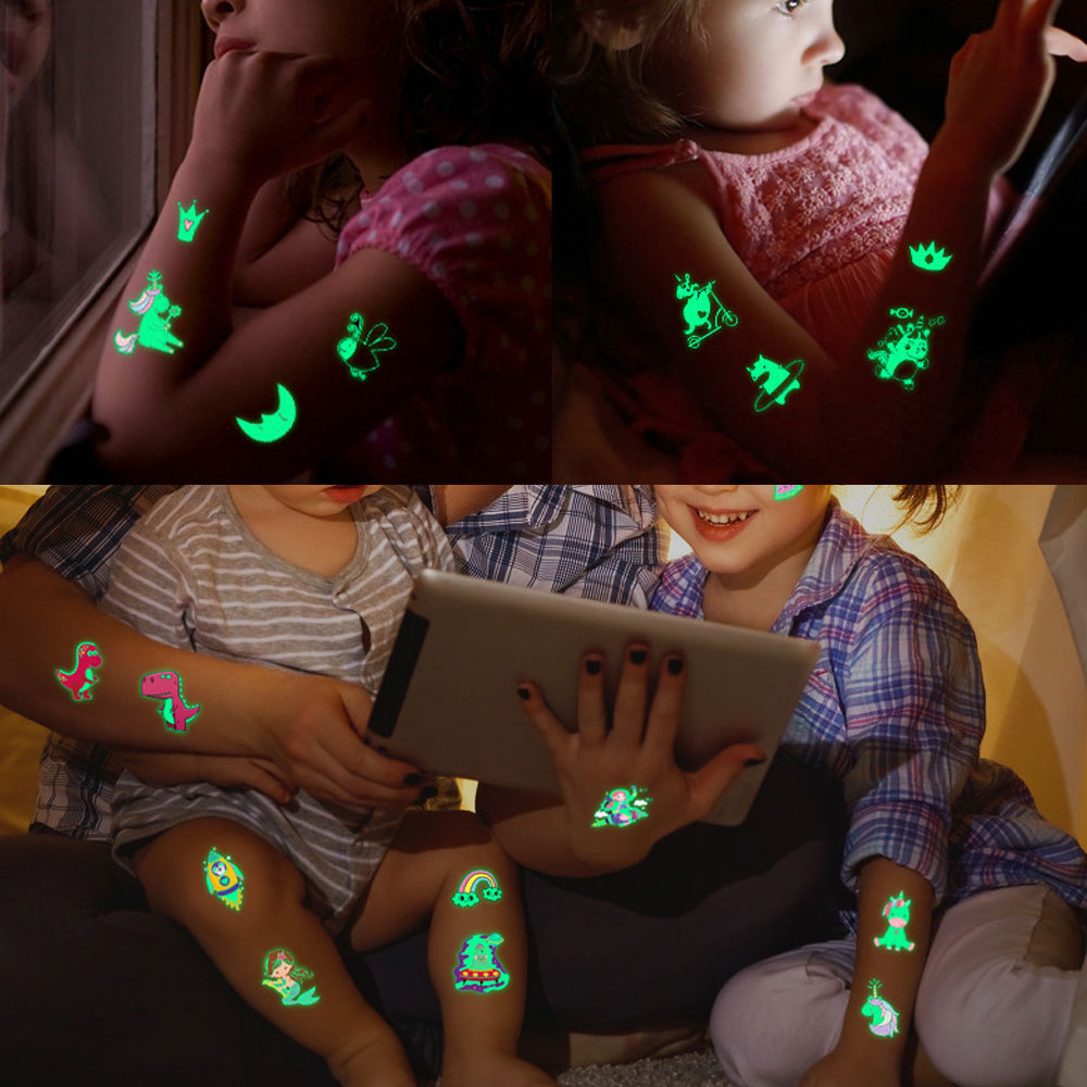 5 ピース/セット発光漫画タトゥーステッカー恐竜動物一時的なタトゥー子供のためのかわいいユニコーン、サメ、マーメイドフェイクタトゥー