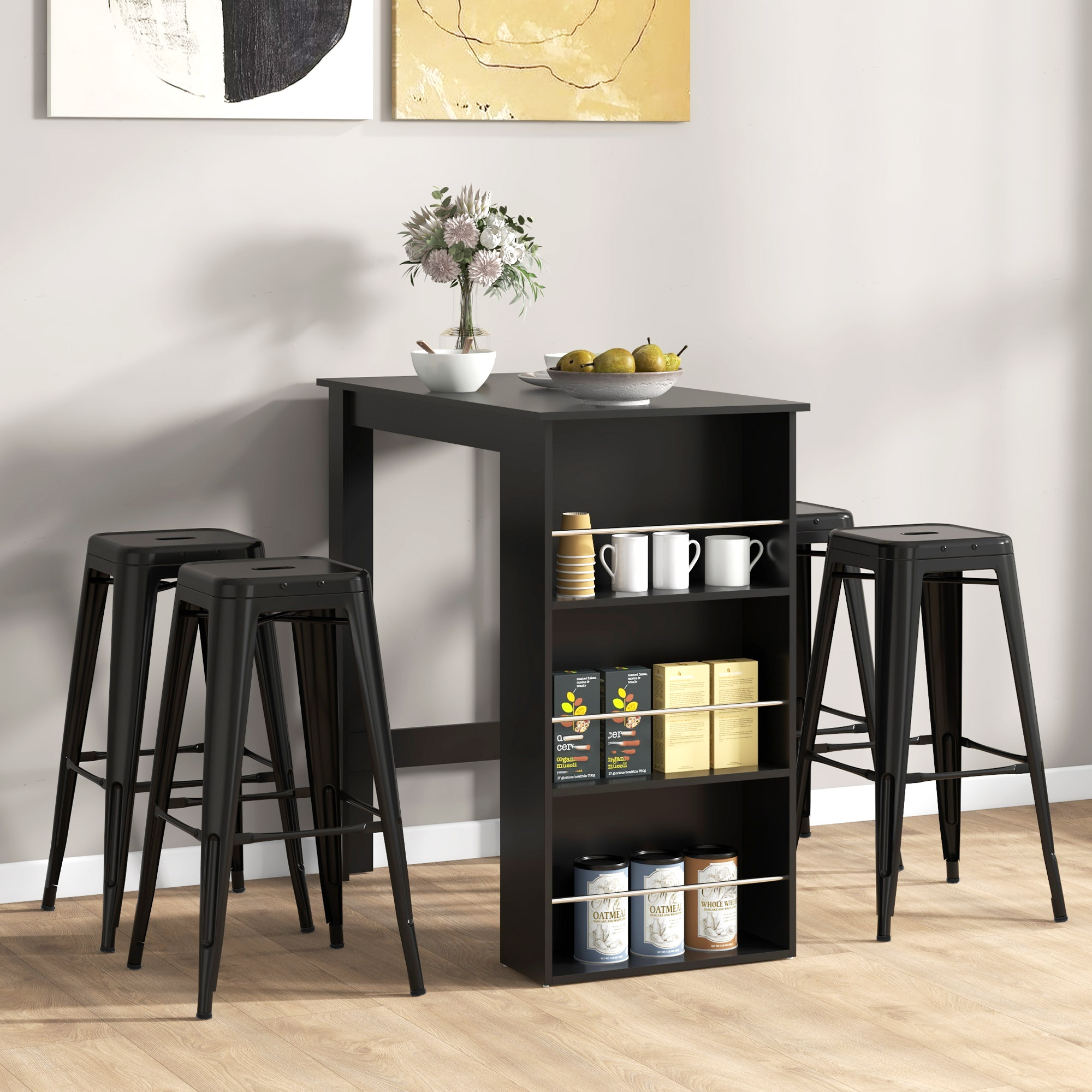 HOMCOM Set de 4 Taburetes para Interior y Exterior Metálico de Estilo Industrial