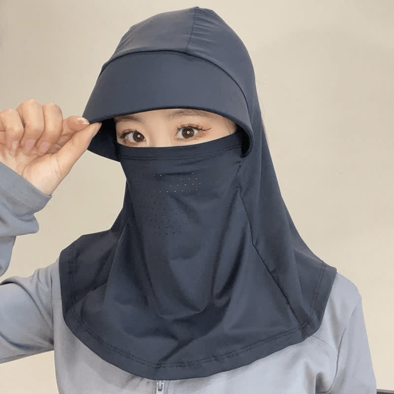 Capa facial de proteção UV de verão, chapéu de sol de rosto inteiro de seda gelada com aba de pescoço ajustável para ciclismo caminhadas ao ar livre (UPF 50+)