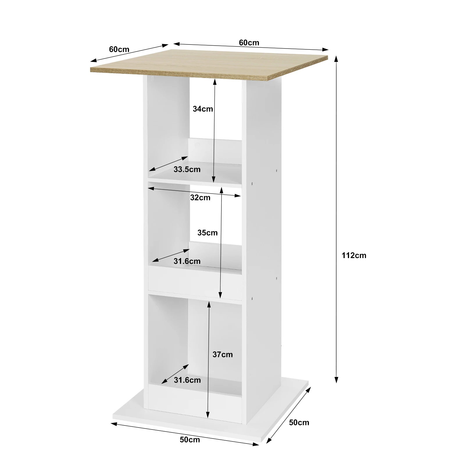WOLTU, 1 mesa de Bar, mesa de mostrador cuadrada de bistró con 3 estantes, gabinete lateral, soporte para bebidas para Pub, cocina, comedor, sala de estar