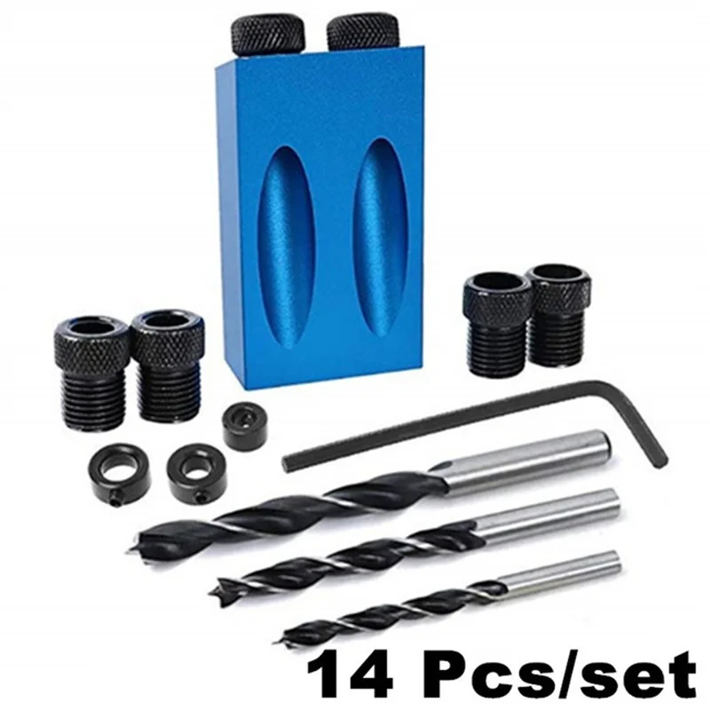 Pocket Hole Jig Kit Woodworking Hole Drilling bit 15 Degree Drill Guides Joint Angle Drive Adapter Locator Carpentry Tool