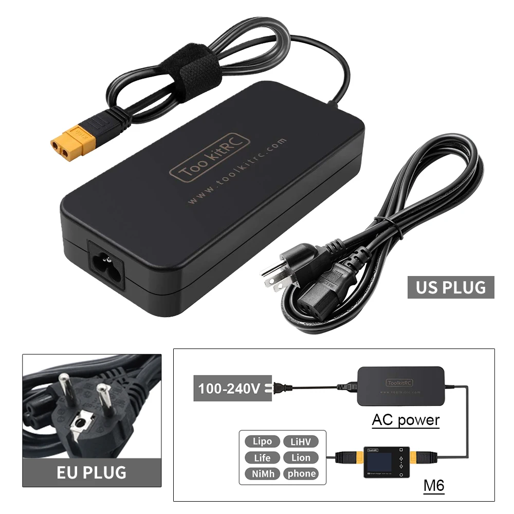 ToolkitRC ADP200 AC-Netzteil, 200 W Netzteil, XT60-Stecker, Ausgang 19,5 V, 10,3 A, für RC LiPo-Batterieladegerät, Balance-Drohnenmodell