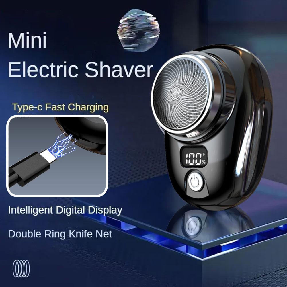 Mini Electric Razor Shaver for Men Vehicle Mounted Shave with Digital Display Washable Cordless Travel Pocket Face Beard Trimmer