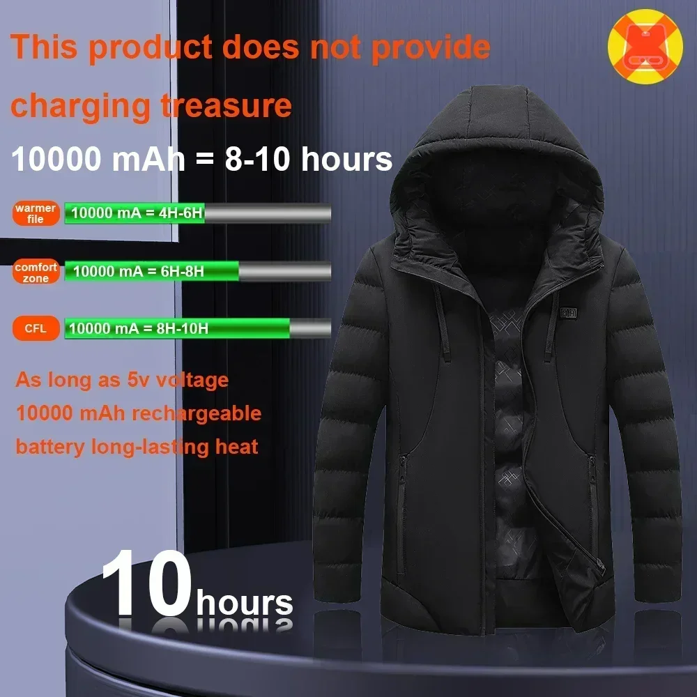Chaqueta calefactable, Abrigo calefactable eléctrico con control simple y doble USB inteligente de 4-11 zonas, Parka con capucha para hombre para acampar en invierno y senderismo 6XL