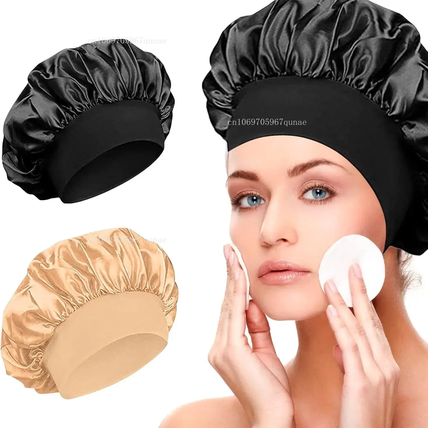 Gorro para dormir de ala ancha y liso de satén elástico alto, gorro con banda elástica para la cabeza Unisex, gorro para el cuidado del cabello, gorro para dormir de noche