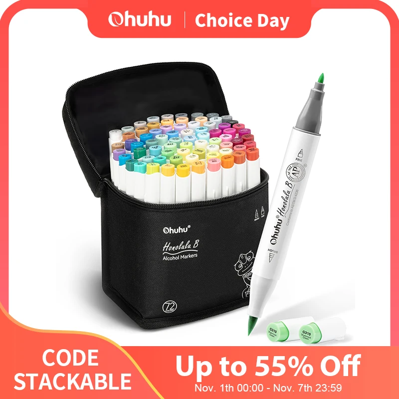 Ohuhu Honolulu B Marker Pen Set Color Markers Alcohol Art Markers Refillable Dual Tips Sketching Drawing Manga School Supplies