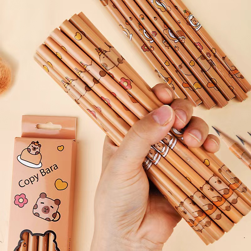 12 ชิ้น/กล่องการ์ตูน Capybara ดินสอไม้การเขียนเครื่องมือโรงเรียนซัพพลายเครื่องเขียนนักเรียนของขวัญวันเด็ก