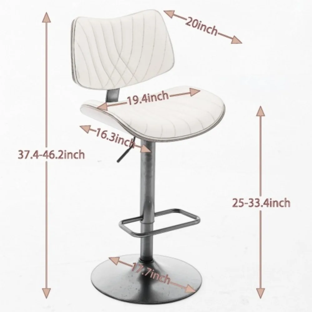 Walnut Bentwood Bar Stools Modern Adjustable Counter Height Black Leather Upholstered 360°Swivel Bar Chairs, Bar Stools set of 2