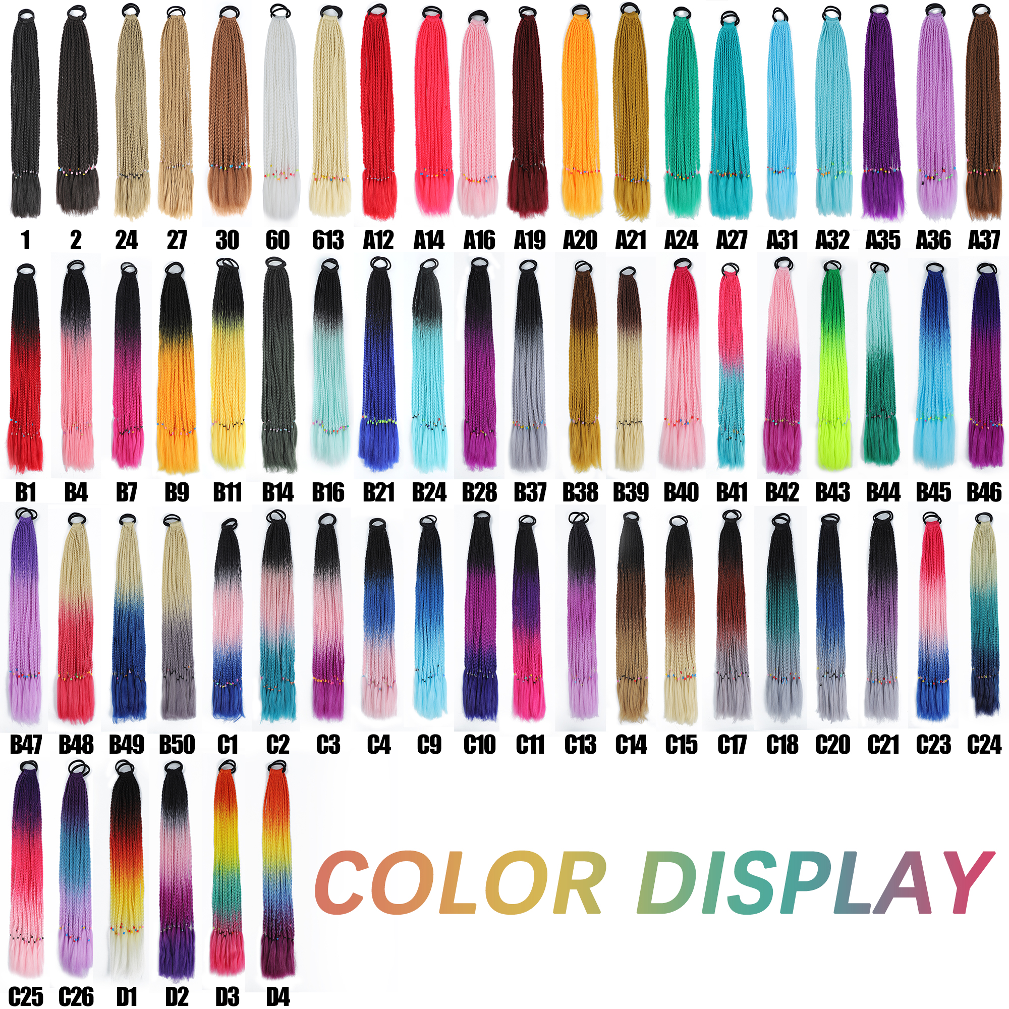 AZQUEEN synthétique dégradé couleur sale tressé queue de cheval 60CM élastique élastique tressage queue de poney Extensions de cheveux pour les filles