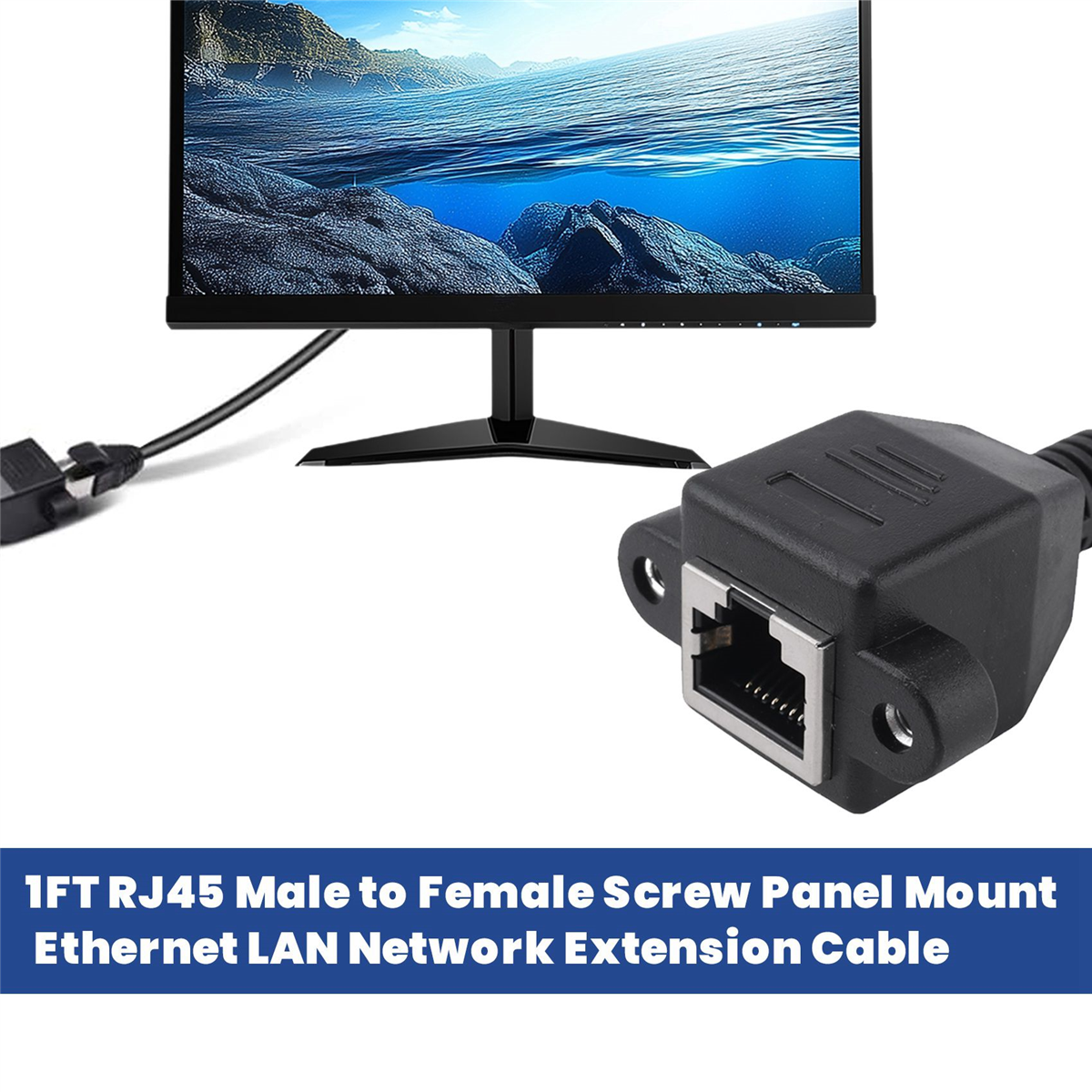 1FT RJ45 Male to Female Screw Panel Mount Ethernet LAN Network Extension Cable