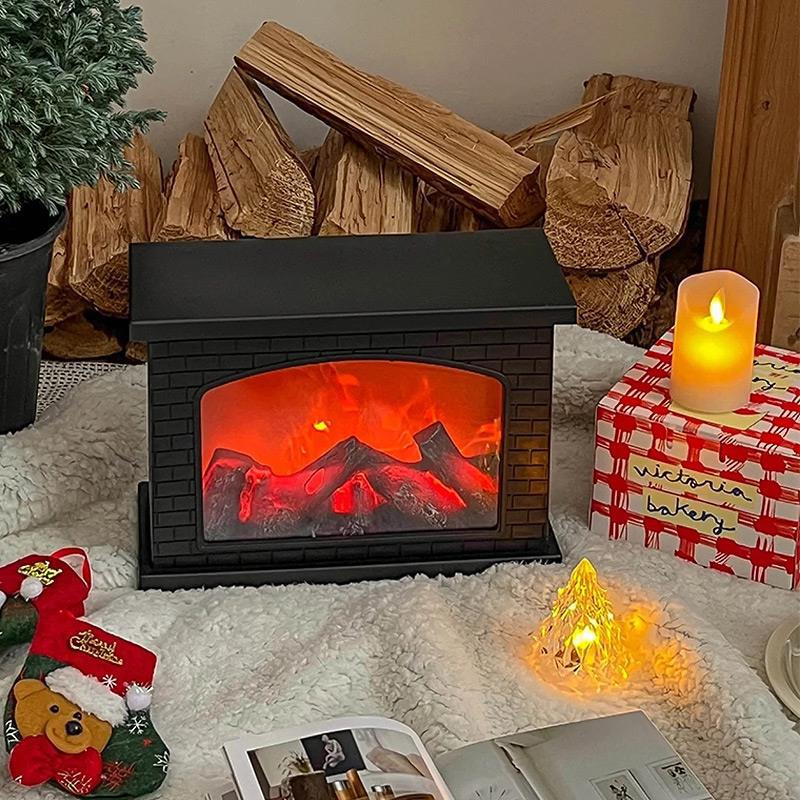 Luce di fiamma per camino, luci da tavolo a LED in stile carbone, lampada USB o alimentata a batteria, per decorazioni per la casa calde per feste invernali, feste