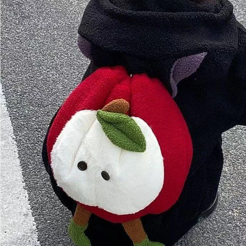 Anime Love and Deepspace Caleb Cosplay Fluffy Apple Drawstring Backpack Cartoon Shoulders Bag Large Capacity Knapsack Xmas Gift