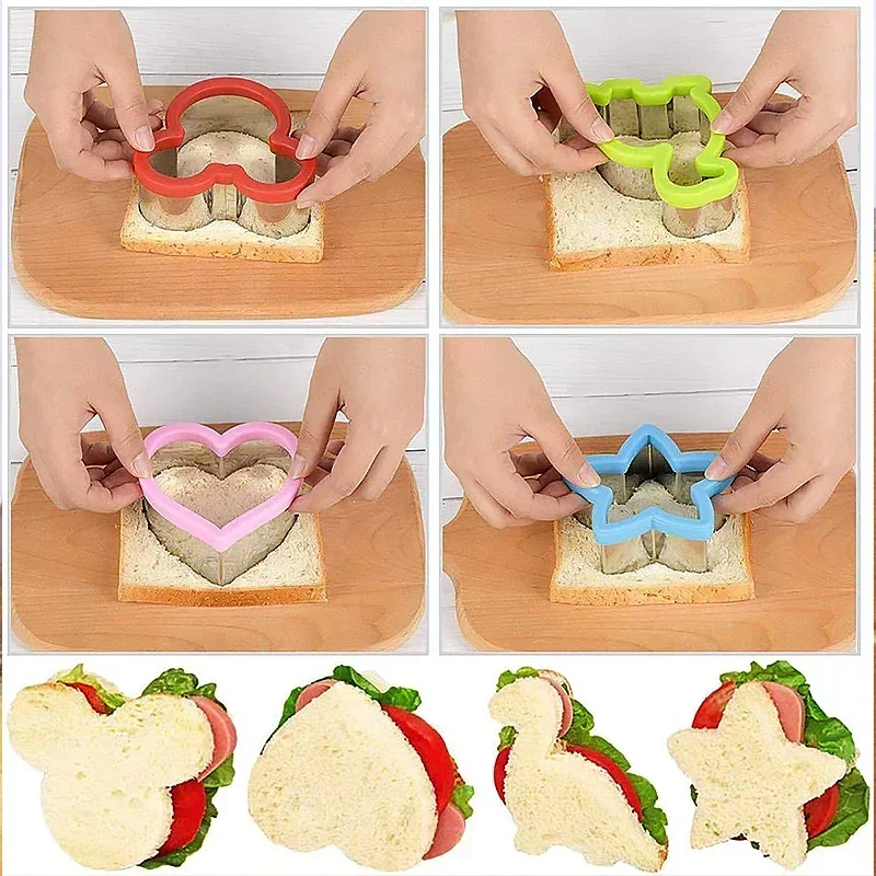 Nóng Động Vật Khủng Long Sao Trái Tim Hình Bánh Mỳ Inox Khuôn Kim Loại Khuôn Cắt Cookie Hình Khuôn Nướng Bánh Sandwich Bộ Dao Dành Cho Trẻ Em